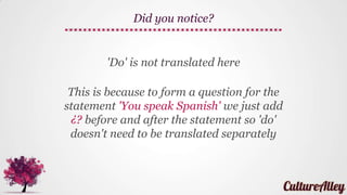 Bridging the language gap
Do you speak Spanish?
tú hablar español?
 