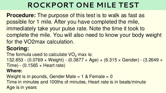 1 Mile Walk Test Chart