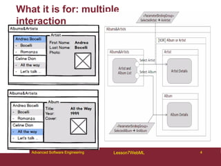 4
Advanced Software Engineering Lesson7WebML
What it is for: multiple
interaction
4
Advanced Software Engineering Lesson7WebML
 