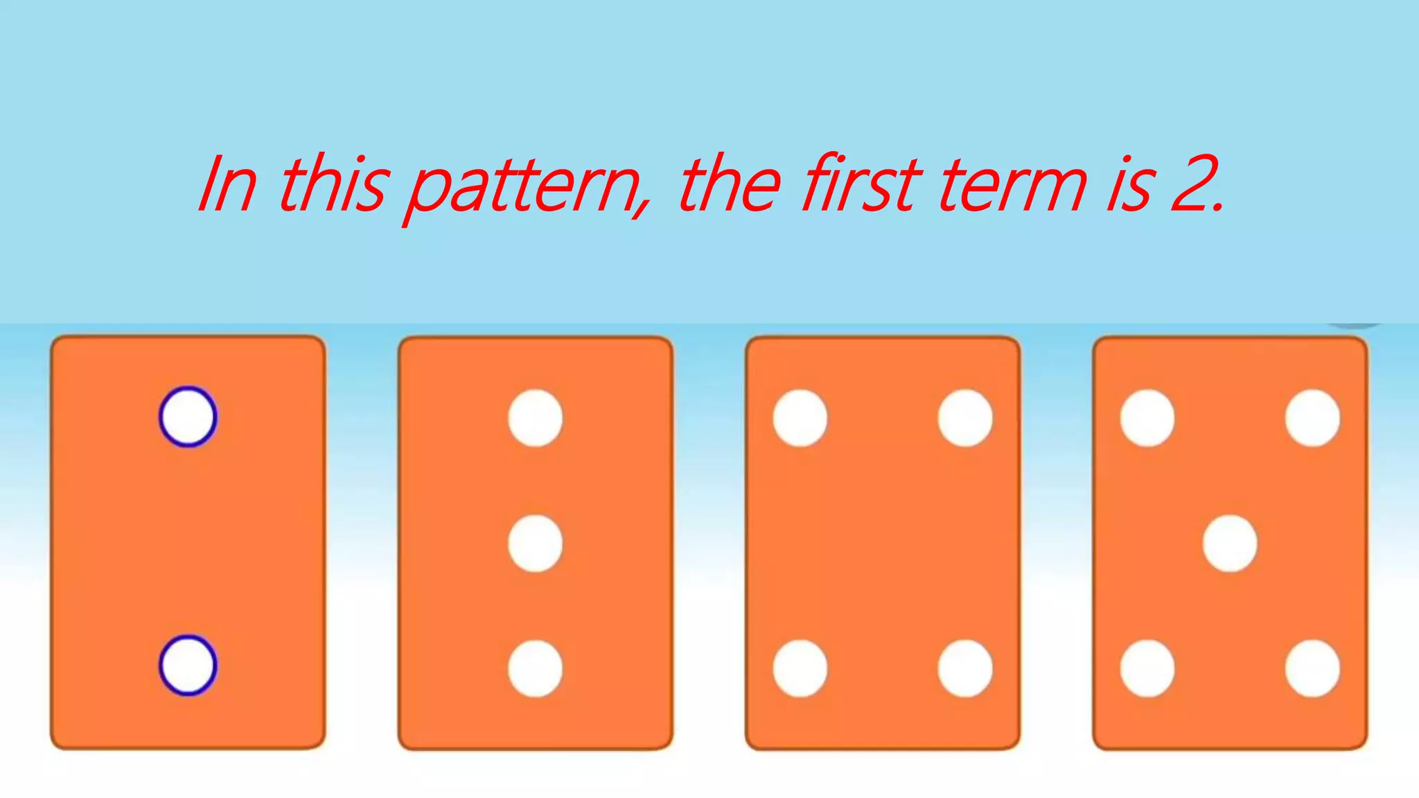 In this pattern, the first term is 2.