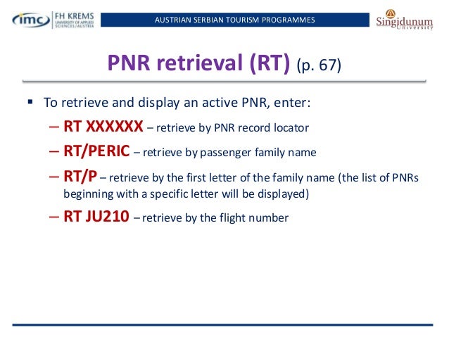 Lesson 8 Basic PNR