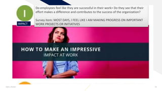Add a footer 33
Do employees feel like they are successful in their work> Do they see that their
effort makes a difference and contributes to the success of the organization?
Survey item: MOST DAYS, I FEEL LIKE I AM MAKING PROGRESS ON IMPORTANT
WORK PROJECTS OR INITIATIVES
IMPACT
 