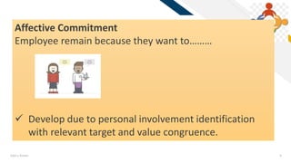 FR
Add a footer 9
Affective Commitment
Employee remain because they want to………
 Develop due to personal involvement identification
with relevant target and value congruence.
 