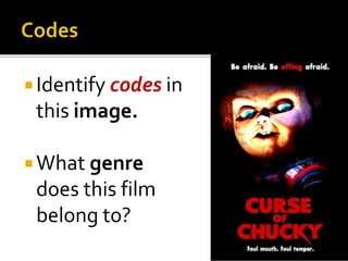 Identify codes in
this image.
What genre
does this film
belong to?
 