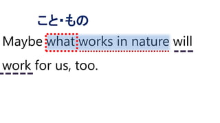Maybe what works in nature will
work for us, too.
こと・もの
 