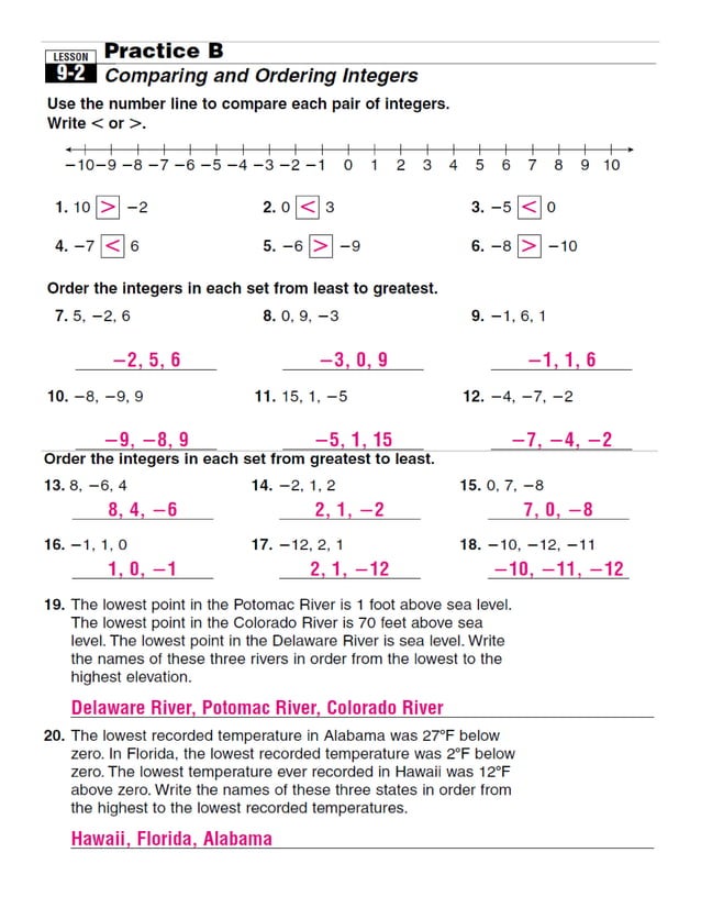 Lesson 9 2 comparing integers | PDF