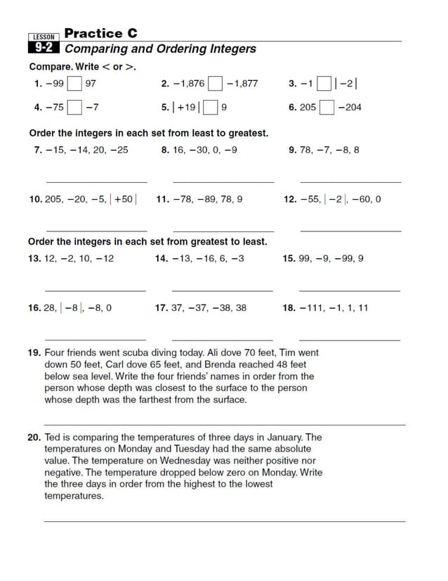 Lesson 9 2 comparing integers | DOCX