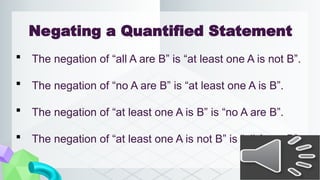 LESSON 9 & 10 - LOGIC STATEMENTS, CONNCETIVES, QUANTIFIERS, AND TRUTH ...
