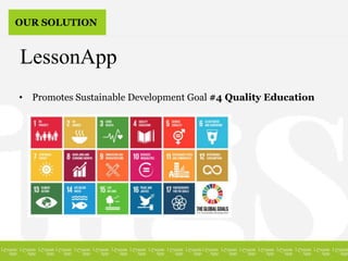 • Promotes Sustainable Development Goal #4 Quality Education
LessonApp
OUR SOLUTION
 