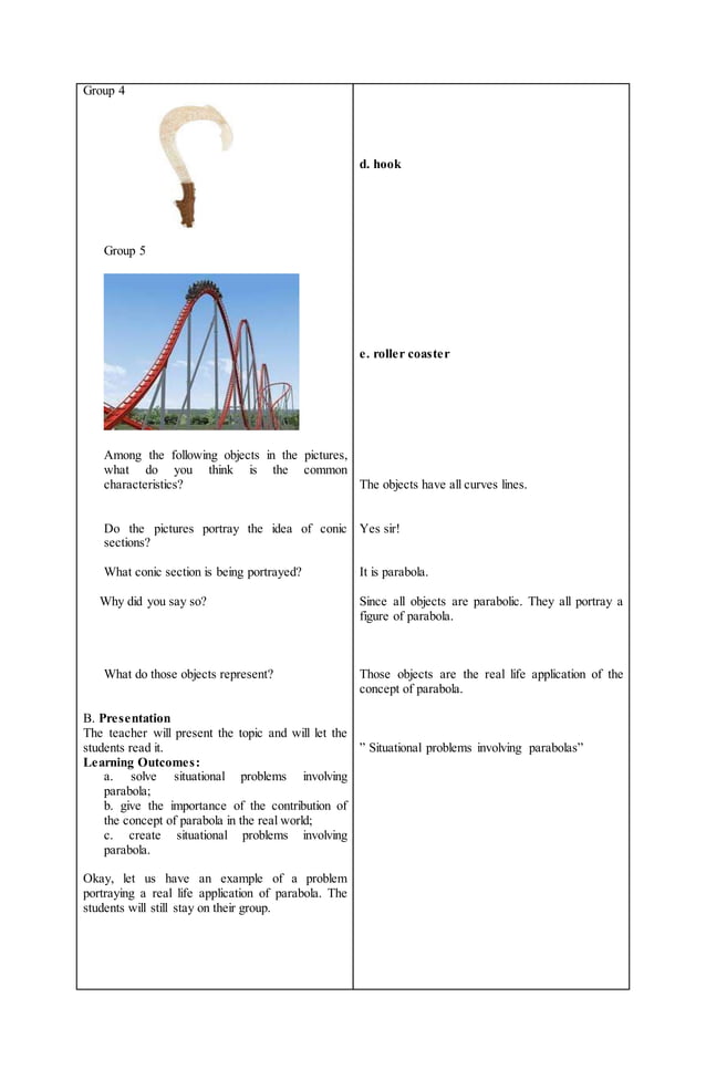 Lesson Plan on situational problems involving parabola inquiry-based method