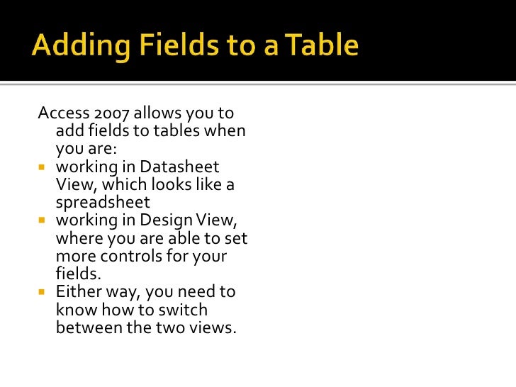 Lesson Four Setting Up Tables And Fields