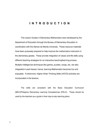 Lesson guide. elementary mathematics grade 1 | PDF