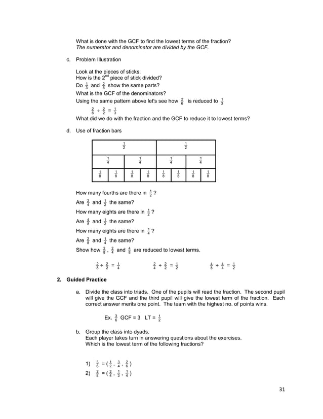 Lesson guide gr. 3 chapter ii -rational numbers, fractions v1.0 | PDF