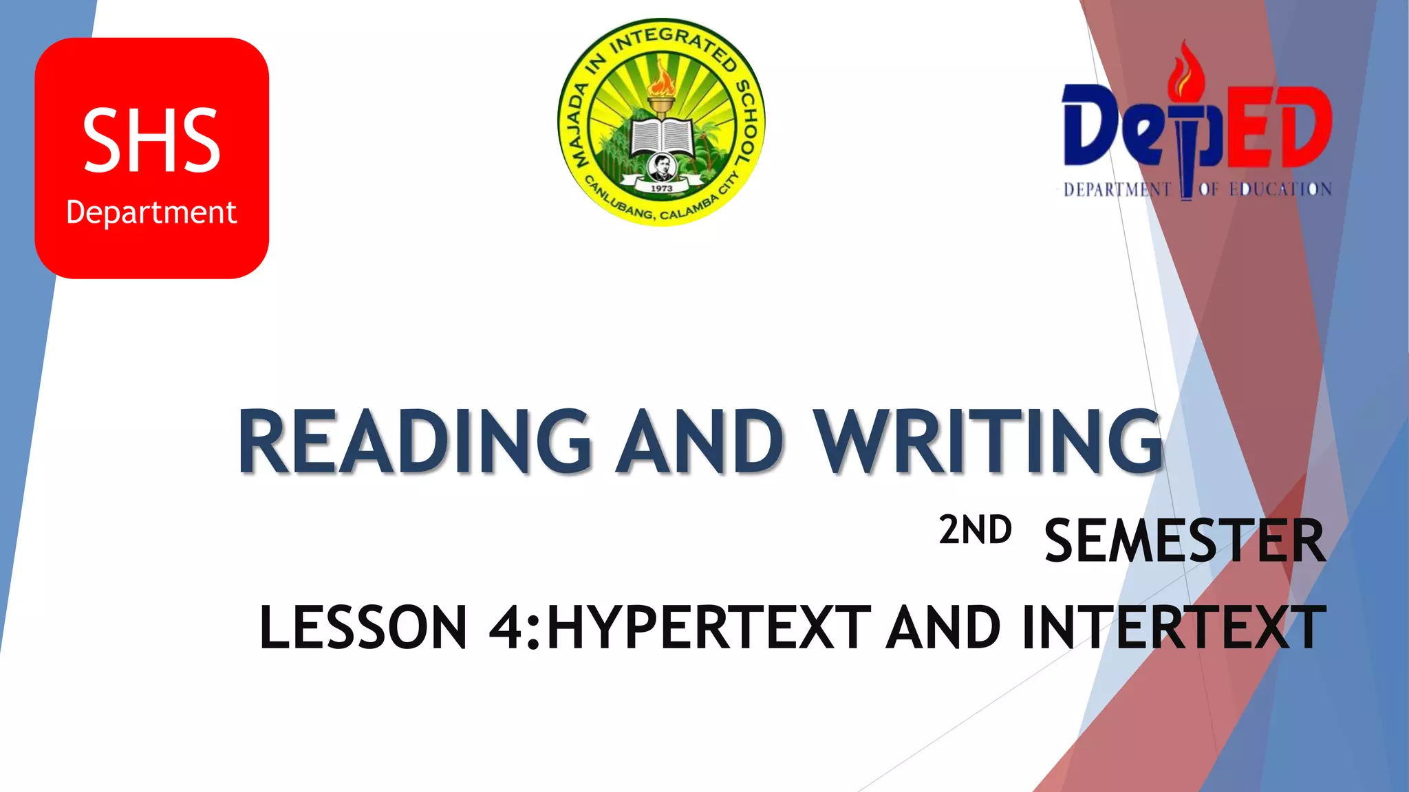 Lesson hypertext and intertext PPT