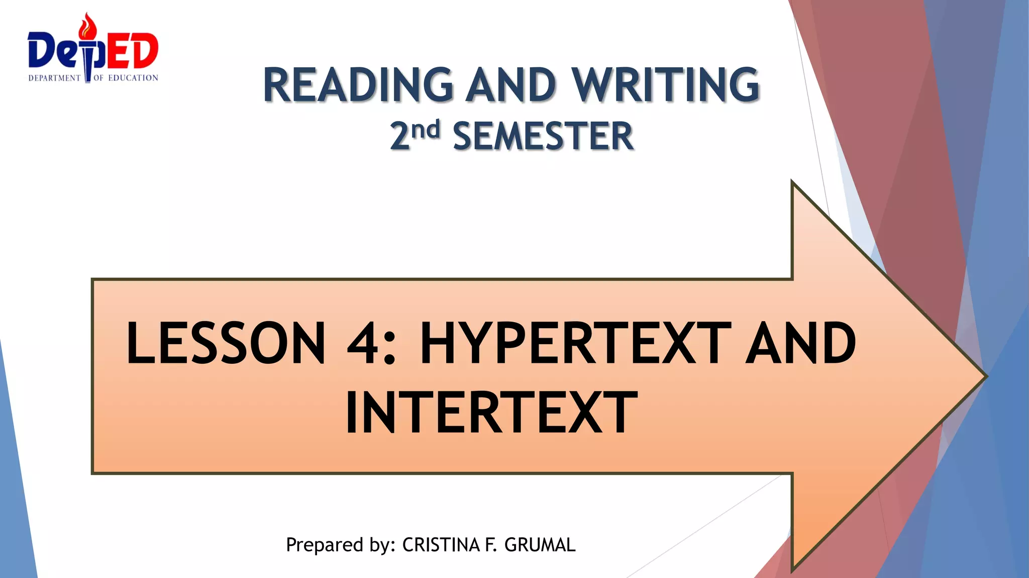 Lesson hypertext and intertext PPT