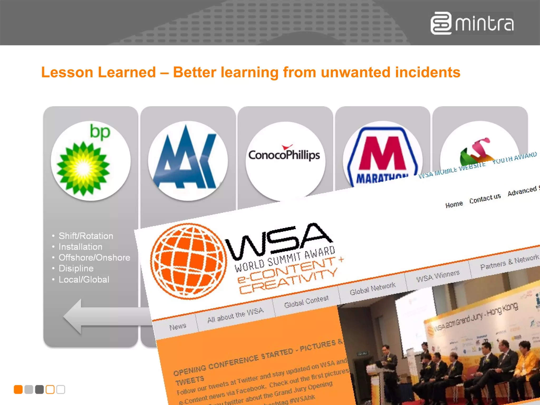 Lesson Learned – Better learning from unwanted incidents Learning across company borders 