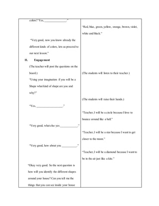 5 e's Detailed lesson plan for kindergarden