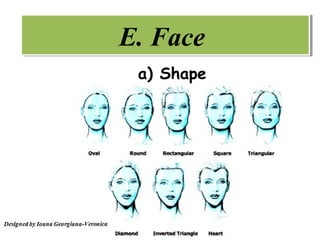 E. Face
 a) Shape
 