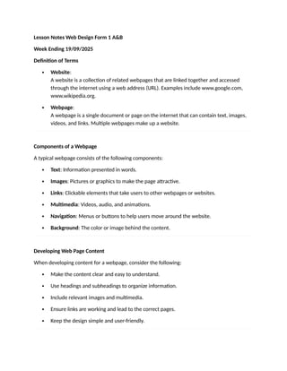 Lesson Notes Web Design Form 1 A.docx Developing Web Page Content | DOCX