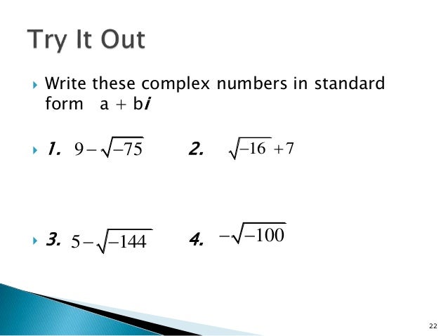 complex numbers college algebra complex number standard form