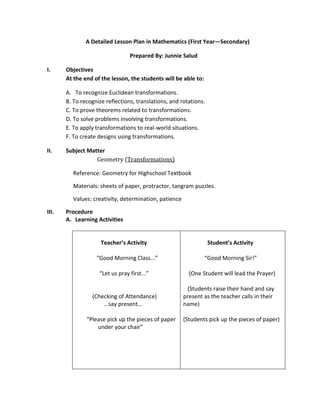 Detailed Lesson Plan English Math Science Filipino Docx