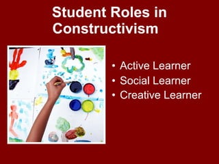 Student Roles in Constructivism  Active Learner Social Learner Creative Learner   