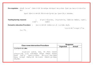 Pre-requisites : X½nÂ Ie-cm¯ {Zmh-I-§Ä Gh-sb¶pw Ah-bpsS km{μ-Xsb Ipdn¨pw Awio-I-tkz-Zw 
Ah-bpsS 
DZm-l-c-W-§Ä F¶n-h-sb-Ip-dn¨pw Ip«n-IÄ¡v Adnbmw. 
Teaching learning resources : A²ym-]-IÀ¡m-bn, ]T]p-kvX-Iw, CâÀsäv NmÀ«v, tamU³, 
{]hÀ¯ ImÀUv 
Formative education Procedure : Zm-l-c-W-§Ä thÀXn-cn-¡Â ]co-£Ww sN¿Â. 
nco-£-W-¯n-eqsS D¯cw 
Is­- 
¯Â. 
Class room interaction Procedure 
Response 
Expected Actual 
{]ivm-h-X-cWw: 
A[ym-]nI as®-®, Pew, F® F¶nh ¢mknÂ 
sIm­p- 
t]mb tijw as®-®bpw Pehpw F®bpw Pehpw 
X½nÂ IeÀ¯m³ Ip«n-I-tfmSv Bh-iy-s¸-Sp-Ibpw 
Xmsg ]d-bp¶ tNmZy-§Ä Ah-tcmSv tNmZn-¡p-Ibpw 
sN¿p¶p. 
 