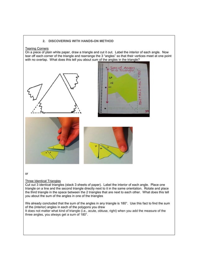 Lesson plan angle sum of triangle