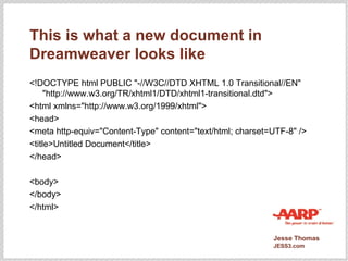 This is what a new document in Dreamweaver looks like <ul><li><!DOCTYPE html PUBLIC &quot;-//W3C//DTD XHTML 1.0 Transition...