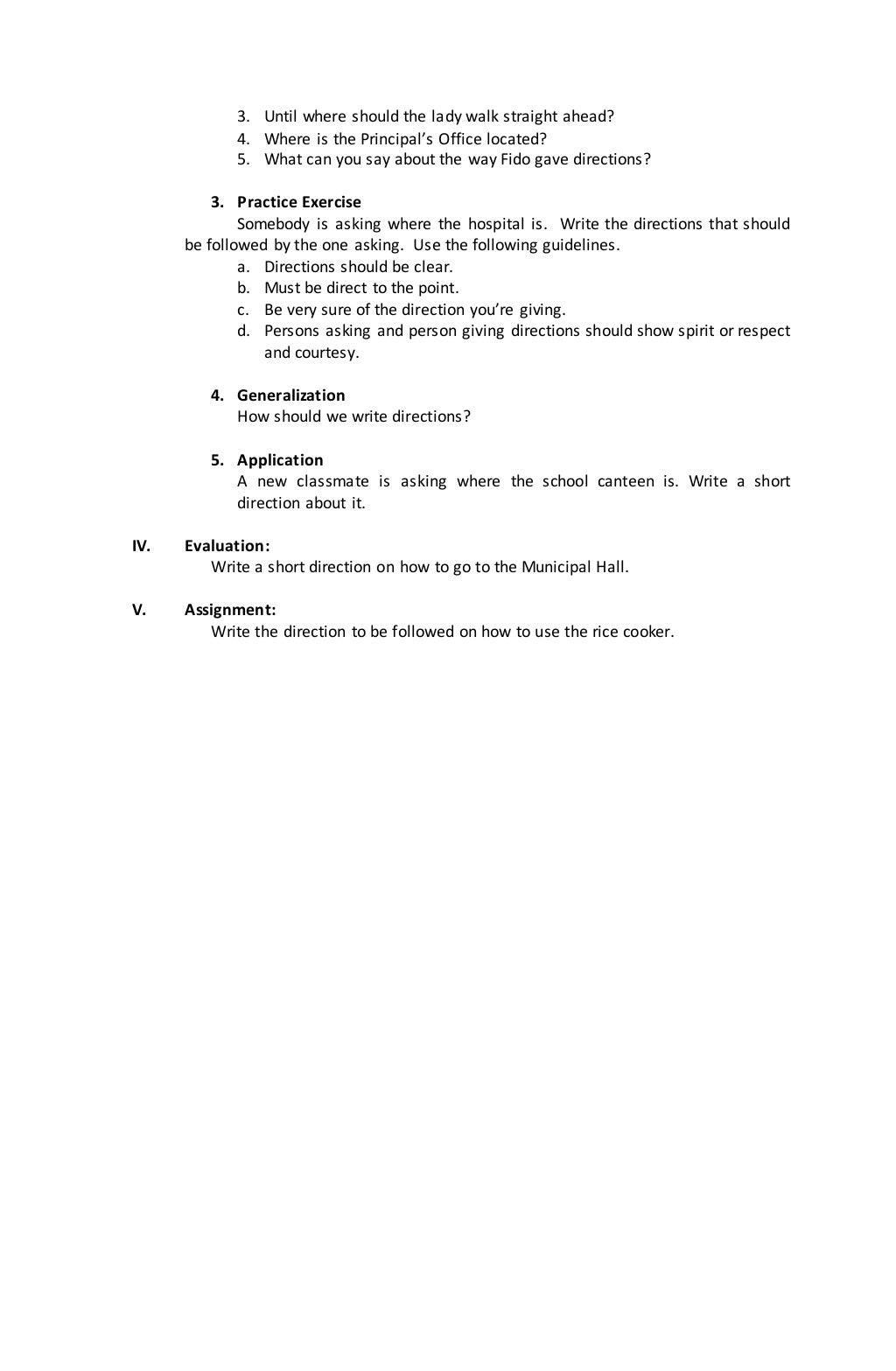 Lesson plan english 22 -writing directions
