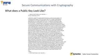 Secure Communications with Cryptography
What does a Public Key Look Like?
-----BEGIN PGP PUBLIC KEY BLOCK-----
Version: Mailvelope v0.9.0
xsBNBFQU/usBB/97SrwahMOluR0D5lXHchIEaLpcBXGaFial4kub4jBGC1FZ
LJEkdwKmb1dYFtdgset+I7DYem3/zHs9LVBuT7ivo+/Eq9hLCS9adYbRtSNs
s/gxH/b8j3pV3YEv5/7hIjnrwmq0LOP8wvoC2/Oz+8ufXo0GLIBnGjZO9COg
jnOKMfeeuKhenJLGbMacv0r6iA12fb1ApNc+CCP8DEdwp/iKIXN0qFGbJ4Rr
eKXANs7GdVE++C6mrQ6Wg241ENqxUh3aaAosO3tKq3dxME9sQTllEKhZjt+7
TTyUenY0N2Gk5ZrTOJwUvDlJTtccvcWBQkHz+QlIPoDHxm2SwDRoQoX1ABEB
AAHNHERhbiA8ZGhhc3RpbmdzOTU0QGdtYWlsLmNvbT7CwHIEEAEIACYFAlQU
/vIGCwkIBwMCCRCT1rYq53XuswQVCAIKAxYCAQIbAwIeAQAA5DAH/iaX4Kwe
ihWy3EXn3rx40BNaMrGQH9ijBS+BHNHJ1gdivlbmImOcTNeOhkskXoBRNTW1
JNsY6jY70FuIPFWPFH7XJ3Y0oMBUxMgyFmlyE0i/7VVHWuAyecKdsp4r9Jjp
WHpUfH2f2IqnTzXp0QeLth6A+1D+pCoMV7SQOwUpHv6ya8C14l/hVpVgaKQW
ZnqCsaxU7JmVjvUDXlX5+b5SDh7ytf1ad4uzacf1JYI9UIh/0dWo61a3FTnj
BlRF65oVpfk6msqY6hktwaDvExStguClyG8zUU18ZnFDxE4wbb86SqReuiVB
KyM/NY6alSUJaHwr+tnAgipdWCRk3j2zRZ/OwE0EVBT+8gEIAMi3/YmLBSSI
LEV5TAutN4A7CKCKhF/9BZfBmz1GXKmXUMLd/Hd6lMNYNfszoZlcp50mE/O8
jATpubnGCubuRkvn+9qMclDc95l9fabaPpw4NTzaU/tSP7WvQtT5HVg8JGkZ
ZkJVGTng1KYqB00Gjh3wU71r00O5YlY9rJLEcBplYktOucH7cBiFRaWzLnLJ
0LWVX8twmeF2YGhZN4fue7/ceGH1dTCFkVEgj9Weo+eM5J1N7LLmi1fFOYHs
0MpepYXqmUQthcnpcQCS6J12Jag3ZayXx/RWOiqbOOsOdtU5q49aSW9W5fXx
5XhuQKt8mWQpbjxGgrT06sFsX1sBEmkAEQEAAcLAXwQYAQgAEwUCVBT++gkQ
k9a2Kud17rMCGwwAAEzFB/9PrHFAdHb07bNW0lbOh9pKwnZHVG2w7N0NO8j1
jqL279LyAc8sg7oL/N9sRm7d7MLPYEeR4PcLlytsYgu2FMgX+wJUNOg8wWVO
kRyTWfGa1pfZG9AFonfsmr1+poCRdBRJgmAbHmqnaeRlFGHqPVUzkBGTAbit
Oliqkzb7eOrH16XKV4UxIqLiayqNFhf3szFsd36174BKRKkiWLoGWgP+J34b
sokxl/3KQyklAV7VWhE6LrpSCdWzn8PE9j1zOZITtMt8klbznKNEQujVbGRh
qmD6w1ptz4Uhx0iJFazXmlmec3dx2f95jDRaes+3eJdLGm6seTIWSheY7EbJ
cycz
=8lKW
-----END PGP PUBLIC KEY BLOCK-----
 