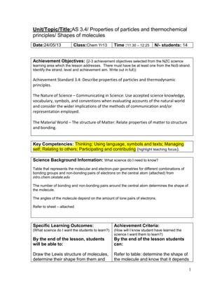 Lesson plan shapes of molecules | DOCX
