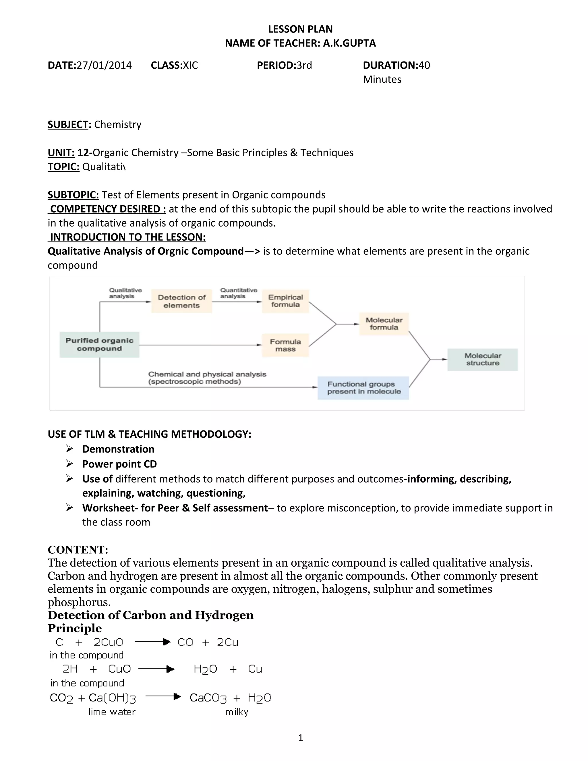 Lesson plan class xi chemistry cbse topic lassaigne s test pdf