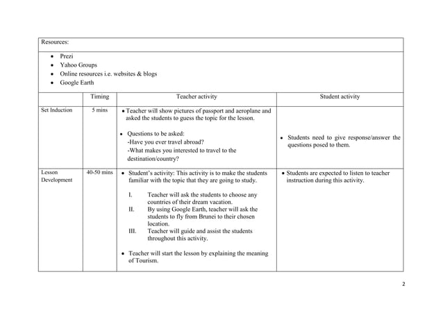 Tourism Lesson Plan 1
