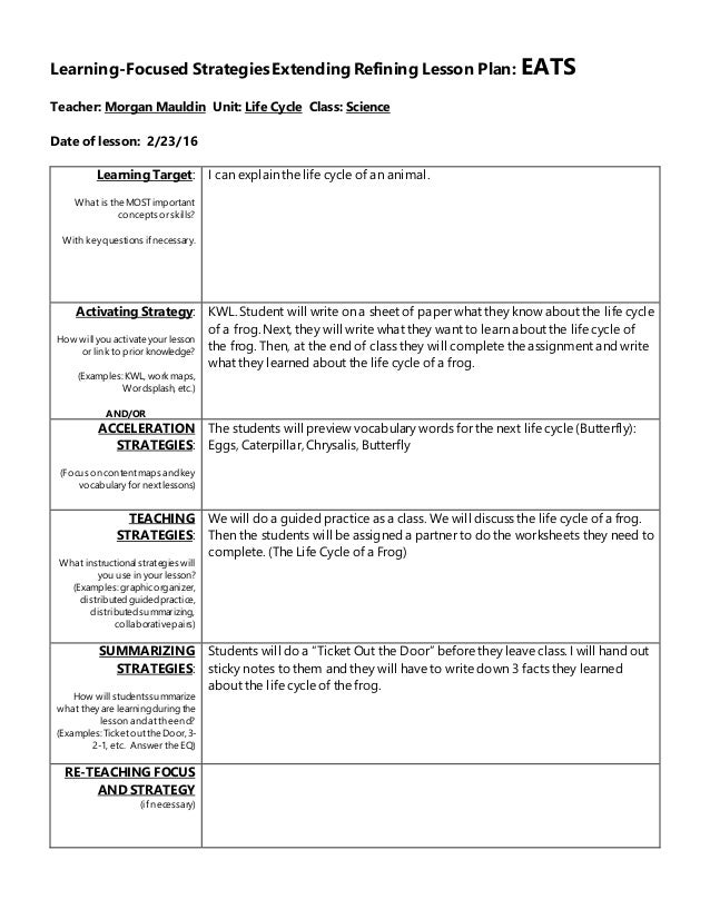 Eats Lesson Plan Template - FREE DOWNLOAD