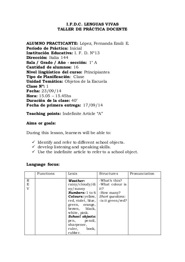 Lesson Plan 1 Kindergarten Level