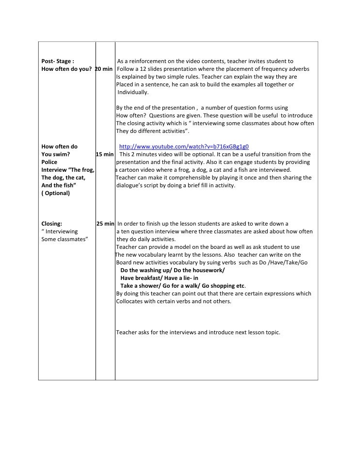 Lesson plan 11 octavo basico adverbs of frequency