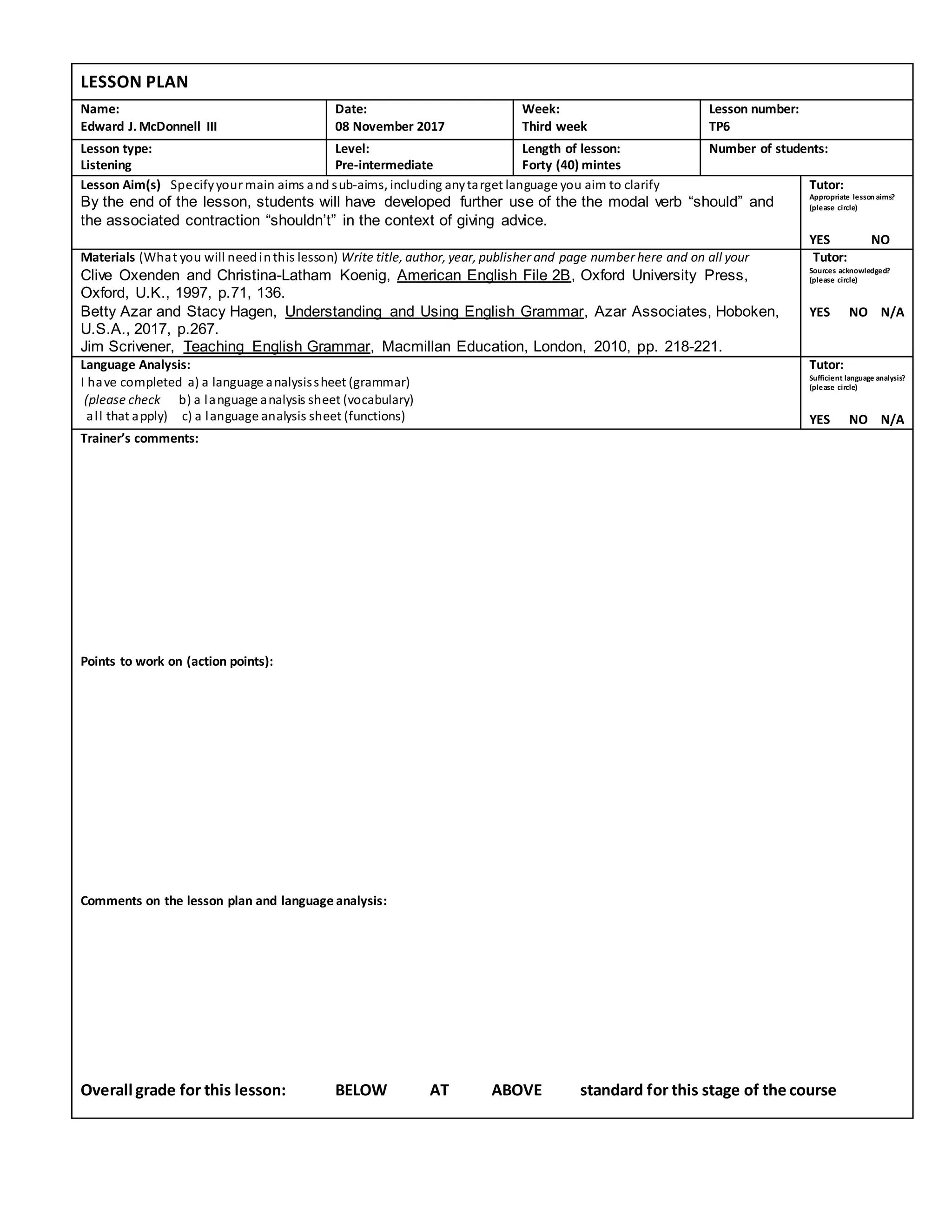 CELTA Lesson Plan | DOCX