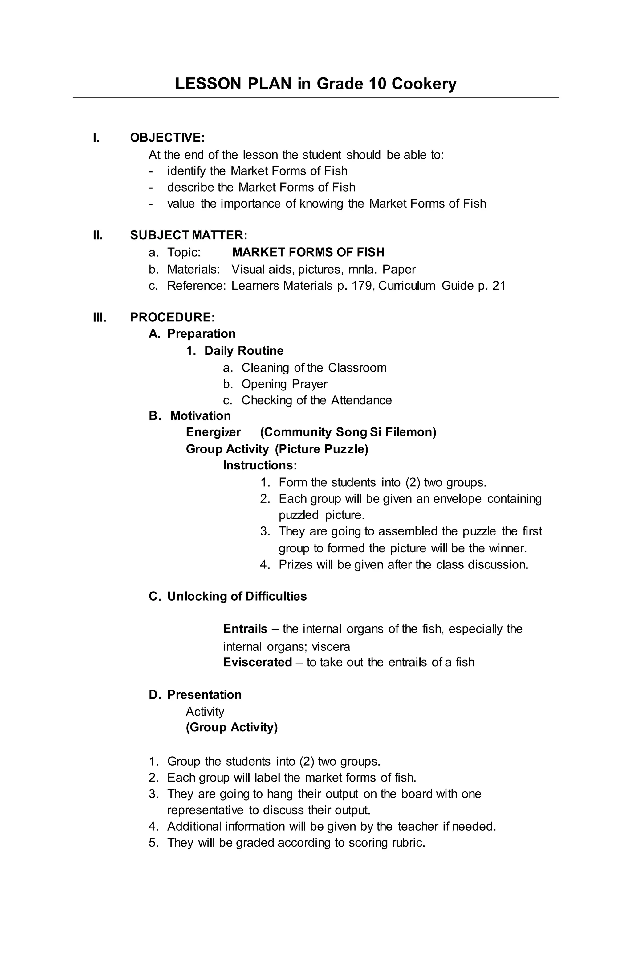 Lesson plan 2018 (market forms of fish) PDF