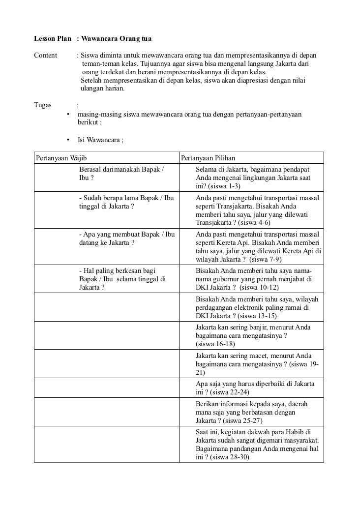 Lesson Plan 3 Wawancara Orang Tua
