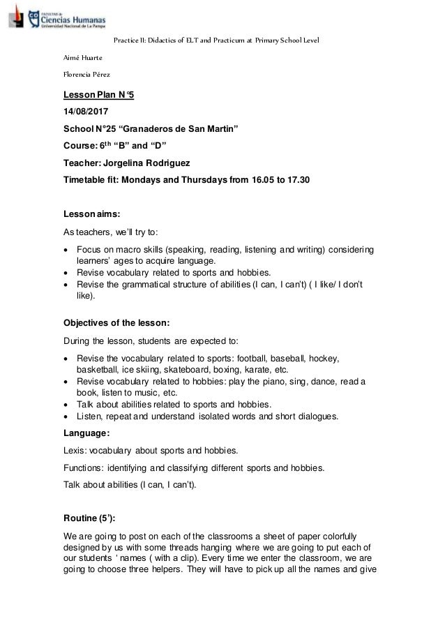 Lesson Plan 5 Sports And Hobbies