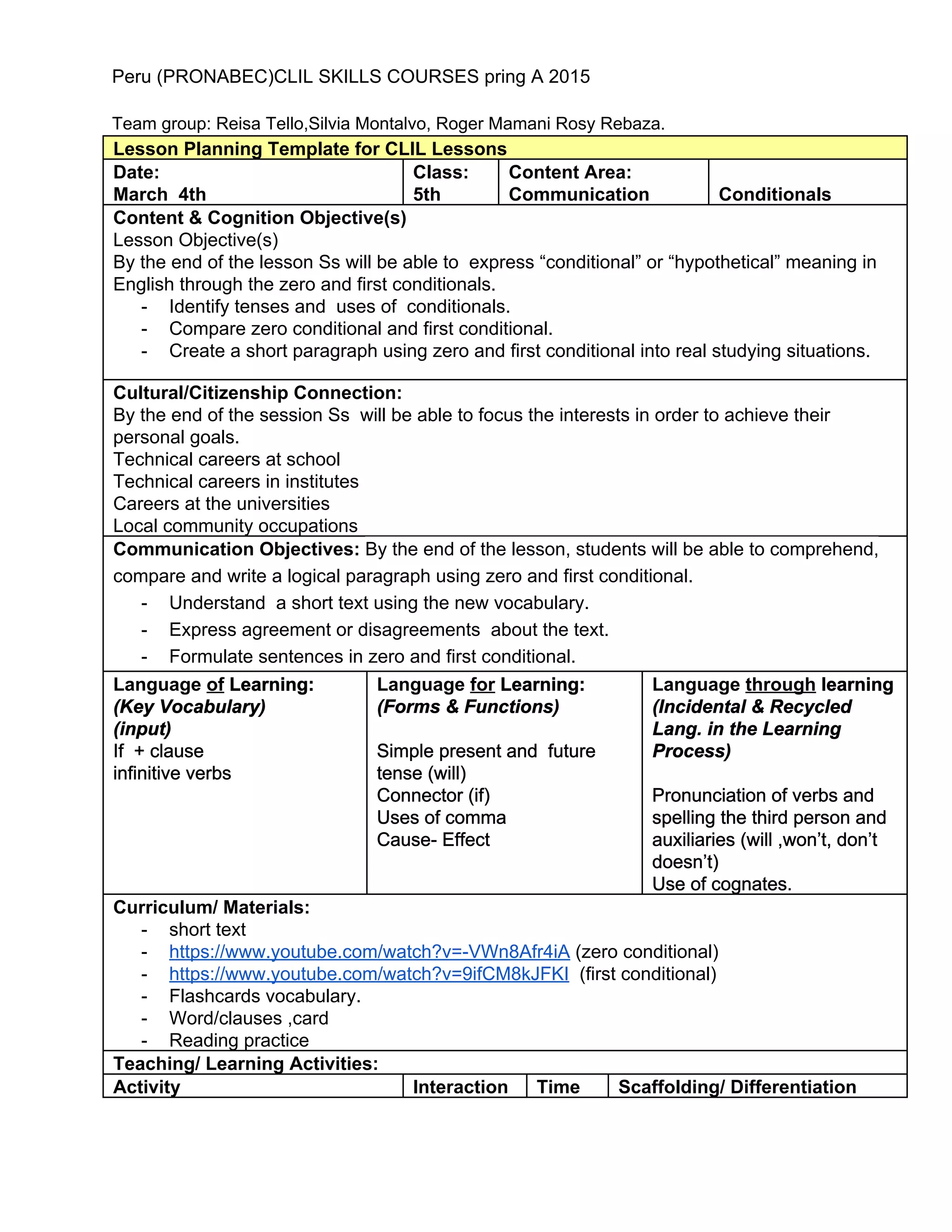 Lesson plan 5th grade PDF