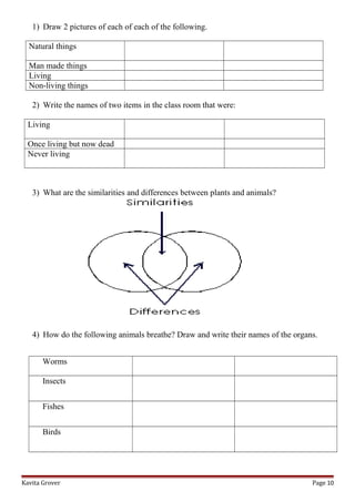 lesson plan and worksheets on characteristics of living lhings