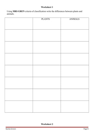 lesson plan and worksheets on characteristics of living lhings