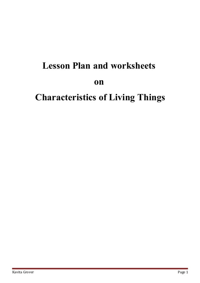 lesson plan and worksheets on characteristics of living lhings
