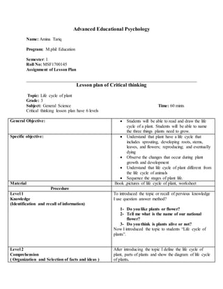 Lesson plan assignment | DOCX