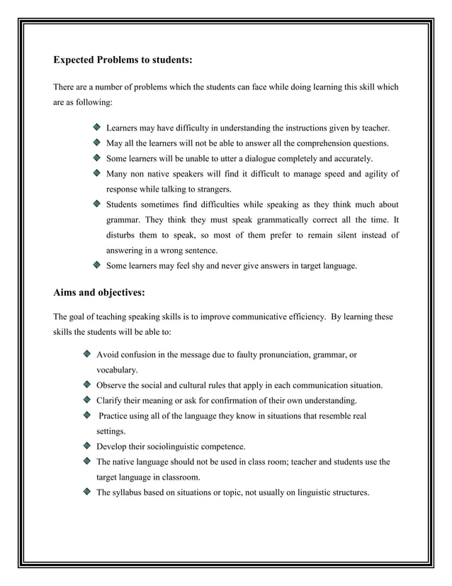 Lesson plan FOR speaking skills