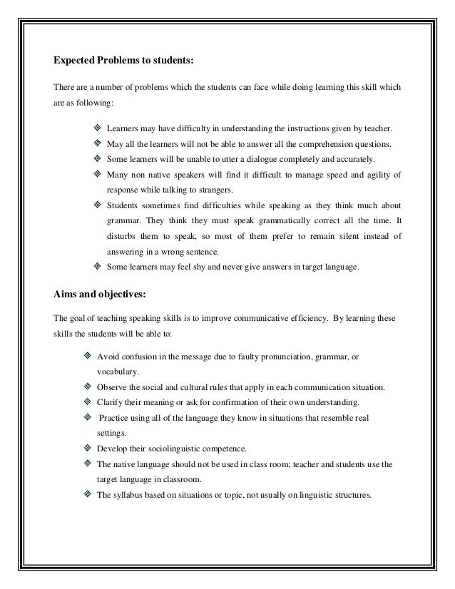 lesson plan for speaking skills