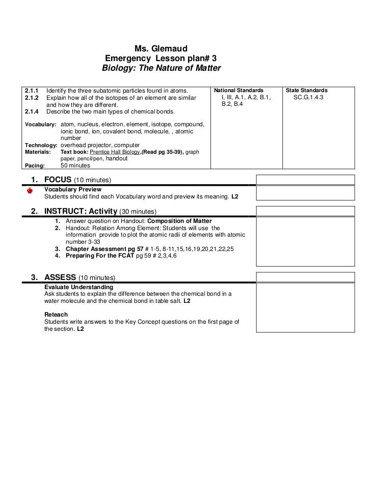 Lesson Plan Emergency Bio