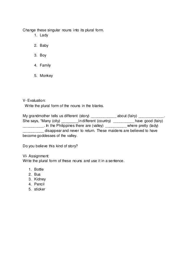 lesson plan eng plural form of lady
